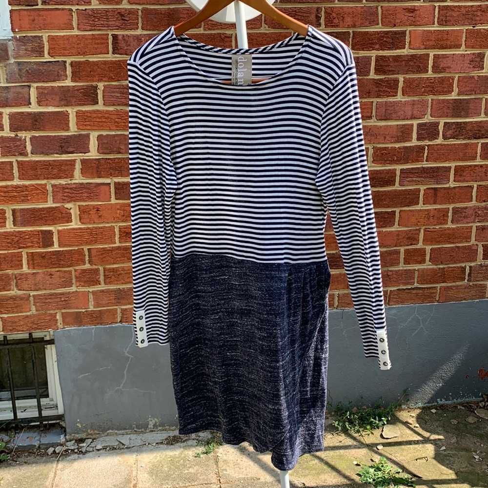 Anthropologie Dolan Blue White Long Sleeve Sweater Dress 96% Rayon Large